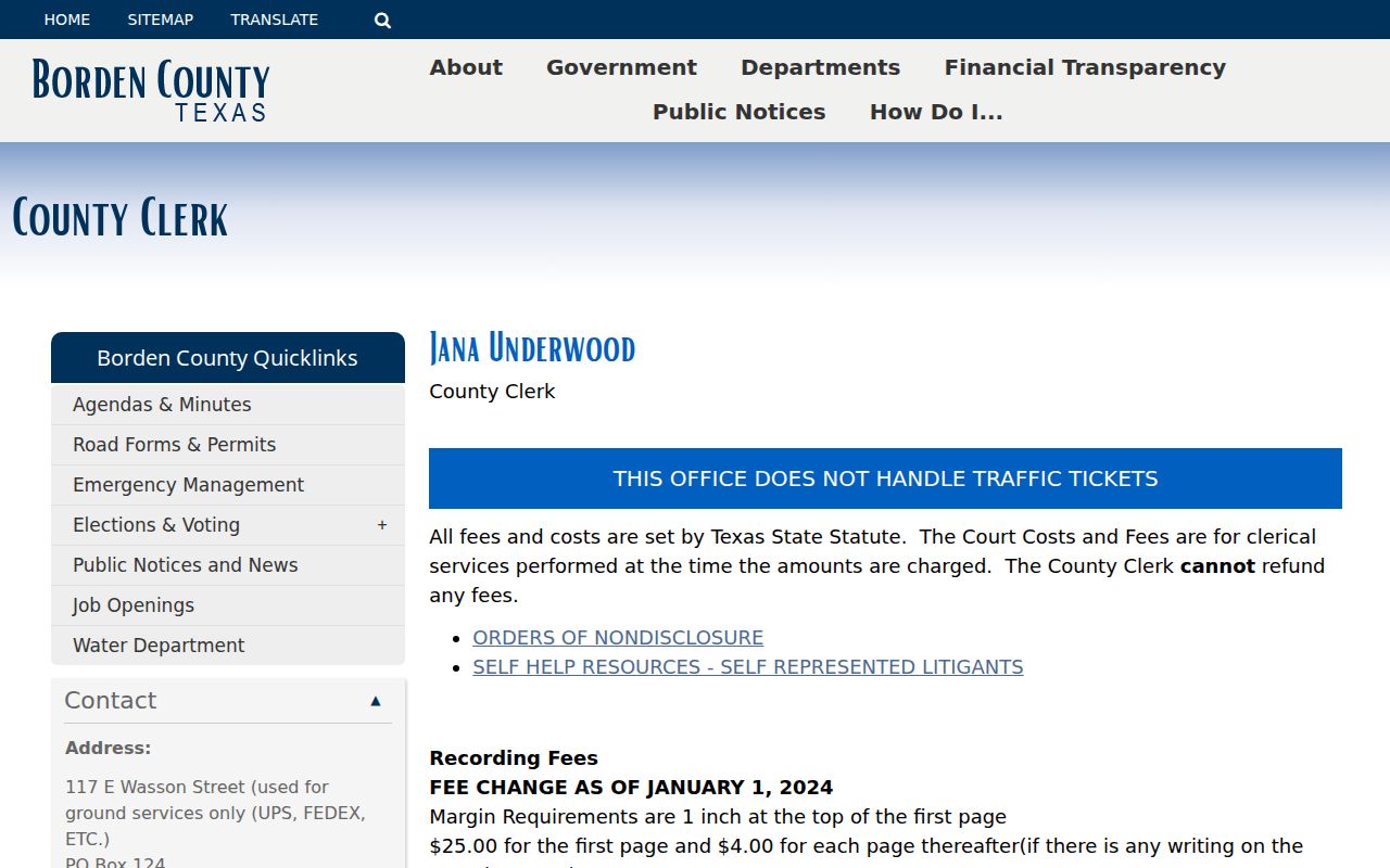 Borden County court docket County Clerk copy information