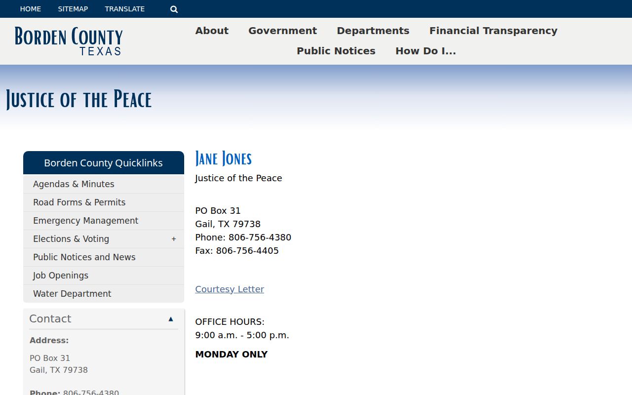 Borden County court docket Justice of the Peace